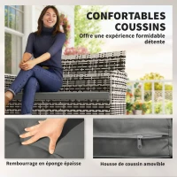 Outsunny Canapé de jardin 2 places en résine tressée avec coussins canapé d'extérieur avec accoudoirs 115 x 63 x 85 cm gris clair(m-6)