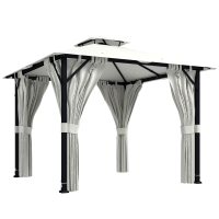 Outsunny Pavilhão de Jardim Exterior 3x3 m Pavilhão de Jardim Teto Duplo Cortinas Ganchos de Teto Estrutura Metálica Creme