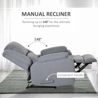 HOMCOM Recliner Chair, Lounger with Reclining Function, TV Armchair with Linen Look, Reclining Chair up to 150 kg Load Capacity, for Living Room, Steel, Dark Gray 90 x 96 x 98 cm(m-4)
