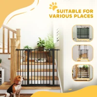 PawHut Metal 74-94cm Adjustable Pet Gate Safety Barrier w/ Auto-Close Door Black(m-8)