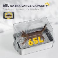 PawHut Stainless Steel Cat Litter Tray, Extra Large Enclosed Litter Box with Scoop, Top Entrance, Non-slip Pads, Dark Grey(m-6)