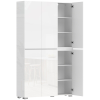 HOMCOM Aparador alto cocina armario de cocina de alto brillo 6 puertas con cierre suave estantes regulables blanco