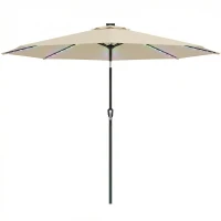 Outsunny 3 m Garden Parasol Umbrella with 112 Solar Powered LED Lights, Patio Umbrella with Crank Handle, Beige(m-11)