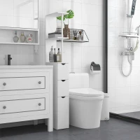 HOMCOM Mobile Colonna Bagno Salvaspazio con Armadietto, Ripiani e Cassetti, 15x33x136.8 cm, Bianco(m-7)