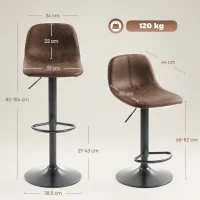 HOMCOM Bar Stools Set of 2, Modern Swivel Barstools with Footrest for Kitchen Island and Dining Room, Brown(m-3)