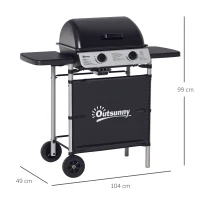 Outsunny Grătar pe gaz cu 2 arzătoare din oțel inoxidabil, putere 2,8 kW, grătar de grădină cu 2 grătare, 104 x 49 x 99 cm, negru(m-3)