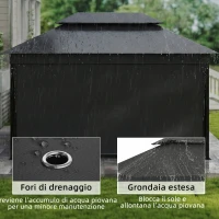 Outsunny Gazebo da Giardino 4x3 m con Tende Laterali, Doppio Tetto, Fori di Drenaggio, Grigio Scuro(m-5)