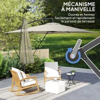 Outsunny Parasol déporté, parasol de jardin extérieur, Toile ajustable, 8 baleines, base en croix et manivelle, 2,5 x 2,5 m, kaki(m-7)