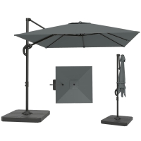 Outsunny Parasol déporté carré parasol de jardin extérieur pied et dalles de lestage mât aluminium protection UV50+2,4x2,4m gris