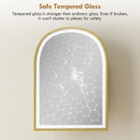 HOMCOM Wand-Badezimmerschrank mit Spiegel und LED-Beleuchtung, gebogene Tür, Antibeschlag, 50x14,5x70cm, Gold(m-4)