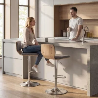 HOMCOM Set de 2 scaune de bar scaune de bar reglabile pe înălțime spătar suport pentru picioare rotative 360° 41x47,5x81-102cm gri(m-2)