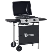 Outsunny Barbecue a gas 2 bruciatori in acciaio inox, 104x49x99 cm, Nero(m-7)