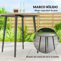 Outsunny Mesa de Comedor de Jardín con Tablero de Vidrio Templado con Borde de Ratán Estructura de Acero 80x80x74 cm Gris(m-5)