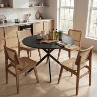 HOMCOM Runder Esstisch für 4 Personen, Küchentisch im Industriestil mit Stahlbeinen, für Esszimmer, Küche, Schwarz(m-7)