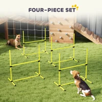 PawHut 4 Pieces Dog Agility Training Equipment, Adjustable Height Jumps Hurdle with Carrying Bag for Outdoor, Yellow(m-5)