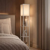 HOMCOM 3-Tier Floor Lamp, Floor Light with Storage Shelf, Reading Standing Lamp with Acrylic Shade for Living Room, Bedroom, Kitchen, Dining Room, Office, Dorm, 160cm, White(m-9)