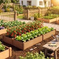 Outsunny Huerto Elevado de Madera con 4 Zonas de Cultivo, 234x109x25 cm, Marrón Claro(m-6)