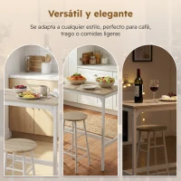 HOMCOM Mesa Alta de Cocina con Taburetes Marco de Acero Estilo Industrial Mesa Alta para Comedor Natural y Blanco(m-5)
