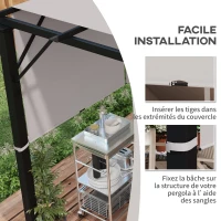 Outsunny Lot de 2 toiles de rechange pergola rétractable 4,9 x 1,2 m pour pergola de 3 x 3 m polyester protection UV kaki clair(m-6)