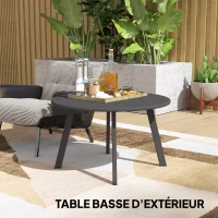 Outsunny Petite table basse ronde, table d'appoint avec patins antidérapants, cadre en métal, pour jardin, Ø 70 x 42 cm, noir(m-8)