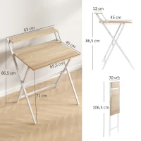 HOMCOM Bureau pliable 65,5 x 45 cm avec étagère de rangement pour chambre, petits espaces, bois naturel(m-3)
