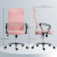 HOMCOM Ergonomische bureaustoel In hoogte verstelbare draaistoel met kantelfunctie, mesh-bekleding, 63 x 65 x 109-119 cm Roze(m-3)