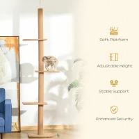PawHut 260cm Floor To Ceiling Cat Tree for Indoor Cats w/ Three Platforms Activity Centre - Brown(m-7)