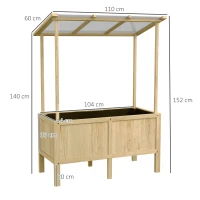 Outsunny Jardinieră înălțată cu acoperiș, orificii de drenaj, căptușeală din material nețesut, rezistentă la intemperii, lemn de brad, 110x60x152 cm(m-3)