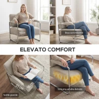 HOMCOM Poltrona Salotto e Poltroncina Camera da Letto in Ciniglia Morbida, Beige(m-4)