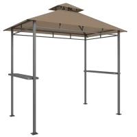 Outsunny Außen-Grillüberdach, Gartenpavillon 245x146x255cm aus Metall, Doppeldach, 2 seitliche Ablagen, Braun(m-1)