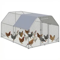 PawHut Walk in Chicken Run Chicken Coop Hen House Outdoor with Roof for 10-12 Chickens, 380 x 280 x 195cm(m-10)