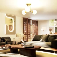 HOMCOM Lampadario da Soffitto Vintage con 3 Punti Luce Attacchi G9, 42x42x26.5 cm, Oro(m-2)