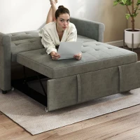 HOMCOM Two-Seater Velvet-Feel Sofa Bed - Grey(m-11)