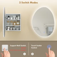 HOMCOM Armario mural de baño con espejo e iluminación LED, antivaho, 3 temperaturas de luz, 50x14x70cm, blanco(m-5)