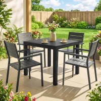 Outsunny Mesa de Comedor Exterior Extensible 80/160 cm para 4-6 Personas de Aluminio con Tapa de Listones Efecto Madera Negro(m-8)