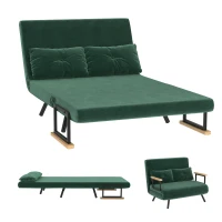 HOMCOM Canapé convertible 2 places 4 en 1, canapé-lit avec dossier réglable sur 5 niveaux, 2 coussins, 102 x 73 x 81 cm, vert(m-1)