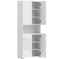 HOMCOM Buffet Alto de Cozinha Armário de Cozinha 4 Portas com Fecho Suave e Prateleiras Ajustáveis 68x34x180 cm Branco Brilhante(m-1)