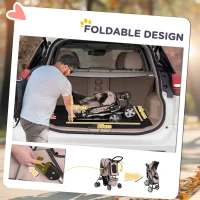 PawHut Pet Stroller for Small Miniature Dogs Cats Foldable Travel Carriage with Wheels Zipper Entry Cup Holder Storage Basket Brown(m-5)