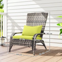 Outsunny Sedia da Giardino Adironrack con Braccioli e Cuscini, Sedia in Rattan e Acciaio per Interni ed Esterni, 64x80x90 cm, Verde(m-3)