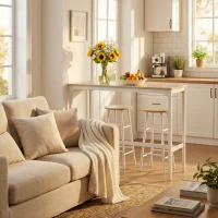 HOMCOM Mesa Alta de Cocina con Taburetes Marco de Acero Estilo Industrial Mesa Alta para Comedor Natural y Blanco(m-8)