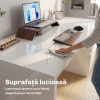 HOMCOM Birou Compact, 110x61.5x75 cm, Birou Modern cu 4 Sertare, Masă pentru Computer, pentru Acasă, Studiu, Cameră sau Birou, Alb Lucios(m-6)