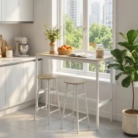 HOMCOM Mesa Alta de Cocina con Taburetes Marco de Acero Estilo Industrial Mesa Alta para Comedor Natural y Blanco(m-9)