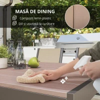 Outsunny Set de Grădină din 7 Piese cu Masă din Plastic-Lemn și 6 Fotolii Stivuibile cu Șezut și Spătar, 150x90x73 cm, Maro(m-5)