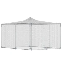 PawHut Gallinero para Exterior Grande 4x3x1,97 m 12 m² Gallinero de Acero Galvanizado con Puerta con Doble Cierre Plata(m-6)