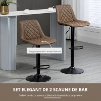 HOMCOM Set de 2 Scaune Înalte de Bar cu Înălțime Reglabilă, Rotative cu Bază din Oțel, 46,5x51x86-106 cm, Maro Închis(m-6)