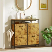 HOMCOM Shoe Storage Cabinet with 4 Flip Drawers and Open Shelf - Rustic Brown(m-10)