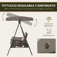 Outsunny Dondolo da Giardino 3 Posti con Tetto Regolabile, Portabicchieri e Cuscini, 208x121x172 cm, Marrone(m-4)