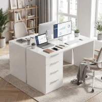HOMCOM Birou Compact, 110x61.5x75 cm, Birou Modern cu 4 Sertare, Masă pentru Computer, pentru Acasă, Studiu, Cameră sau Birou, Alb Lucios(m-7)