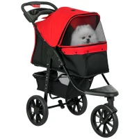 PawHut Dog Stroller Foldable Pet Pram, 3 Wheels Dog Pushchair with Brake, for Small Miniature Breeds, Cats, Red(m-10)