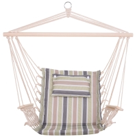 Outsunny Silla Colgante Estampado Rayas Hamaca con Cojín Reposacabezas para Interior Exterior 100x106 cm Carga Máx. 100 kg